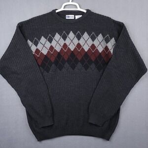 Untied Mens 2XL Grey Argyle Crewneck Sweater Ribbed Knit Acrylic Pullover
